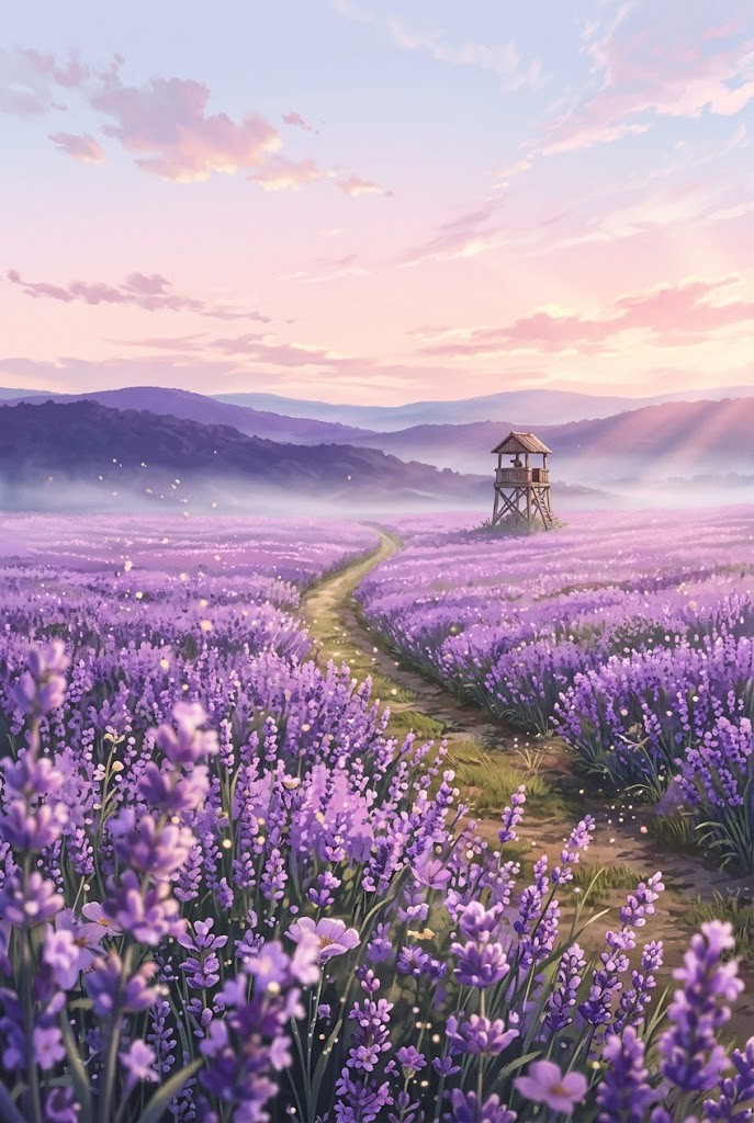 Blooming lavender field landscape anime wallpaper background
