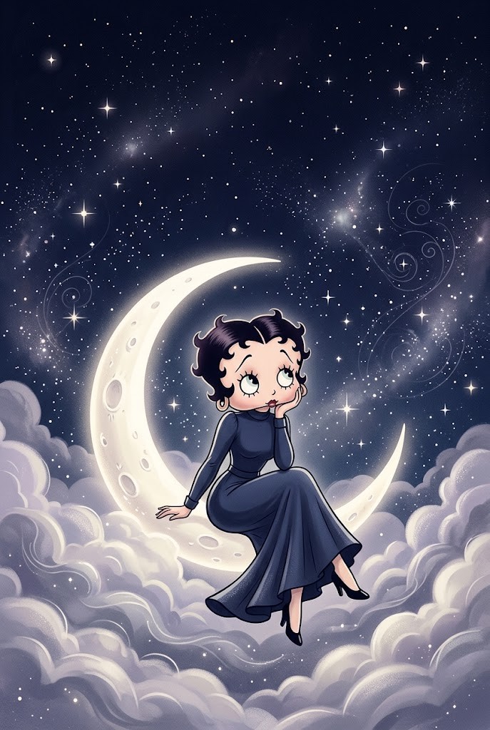 Betty Boop celestial crescent moon wallpaper with starry sky