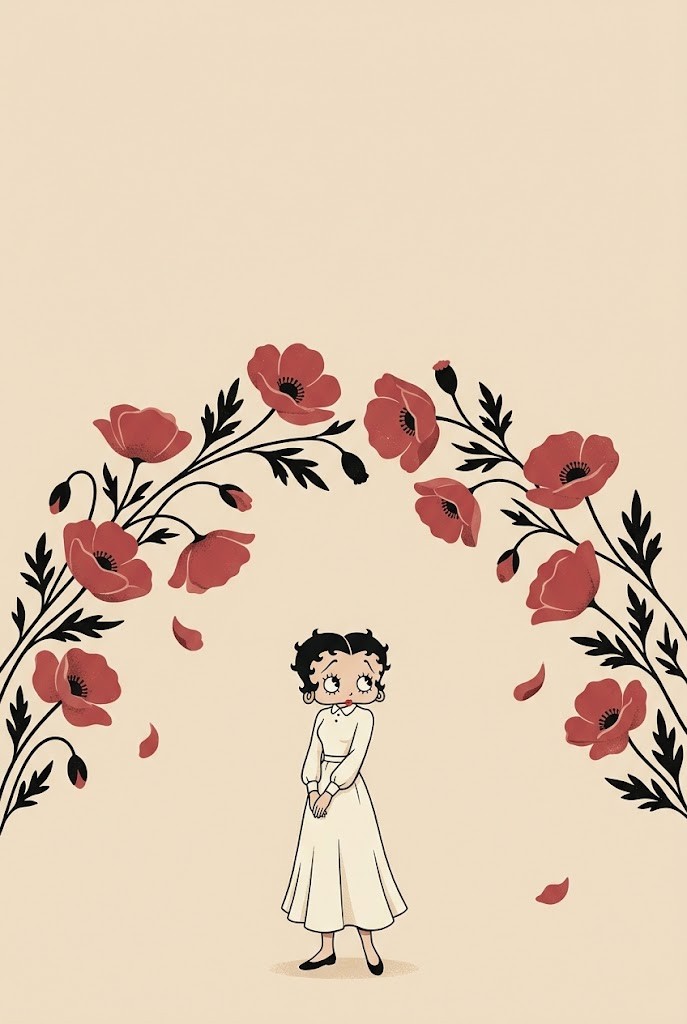 Betty Boop minimalist crimson poppy flower aesthetic wallpaper