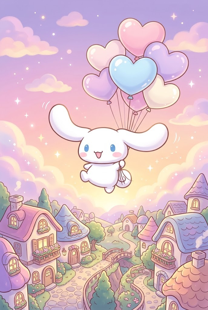 Cinnamoroll magical balloon festival wallpaper at sunrise