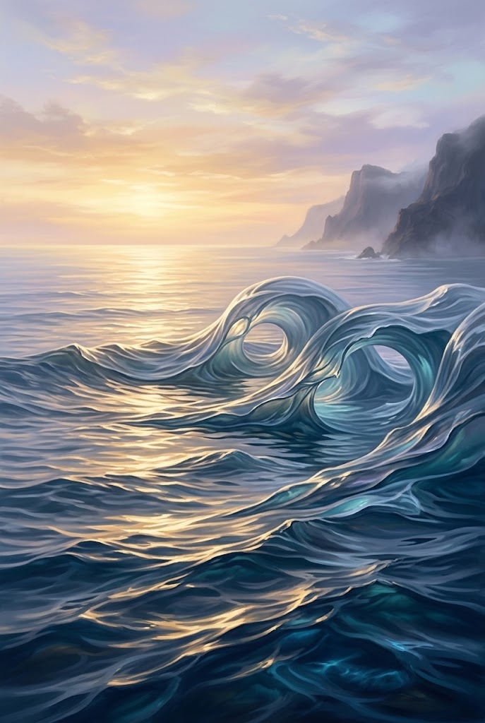 Artistic ocean landscape wallpaper with expressive fluid painting waves