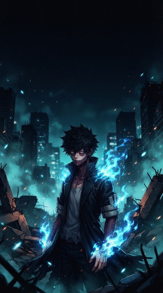 Dabi wallpaper unleashing electric blue Cremation flames