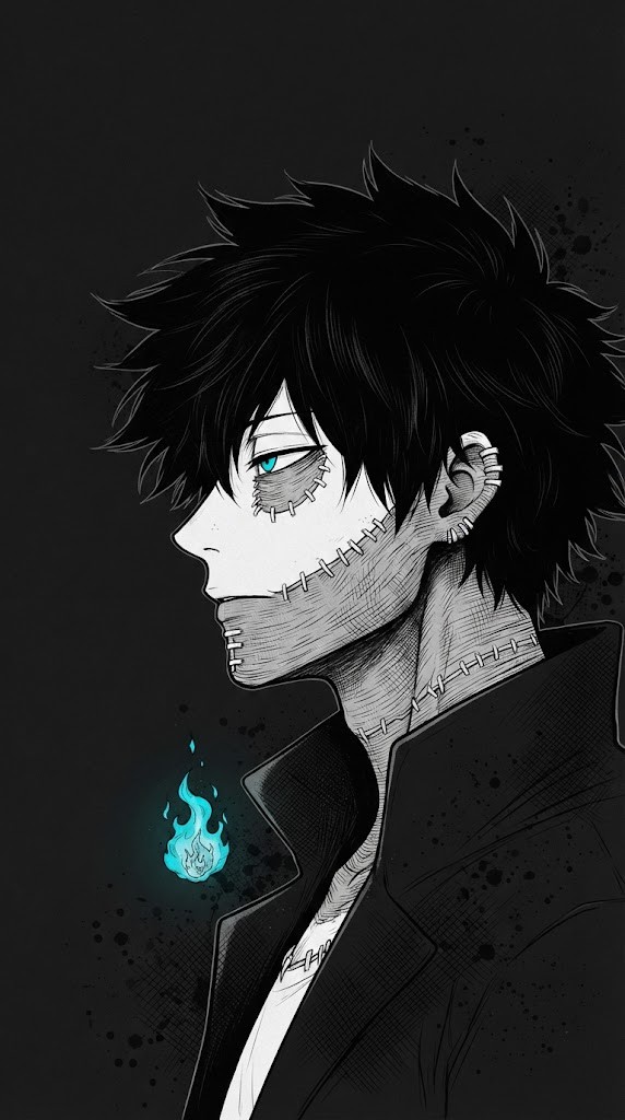 Dabi wallpaper minimalist monochrome with glowing blue eyes