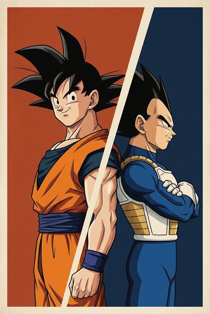 Goku and Vegeta minimalist retro anime poster wallpaper aesthetic