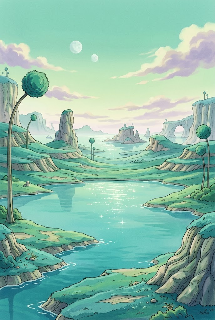 Planet Namek landscape lake Dragon Ball Z anime wallpaper aesthetic
