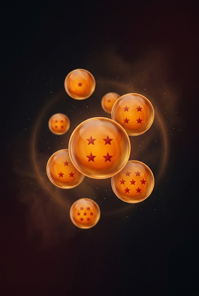 Seven Dragon Balls glowing minimalist anime wallpaper aesthetic