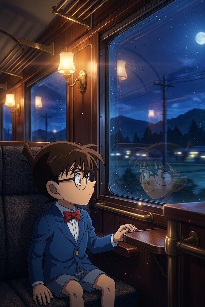 Conan Edogawa night train window Detective Conan anime wallpaper