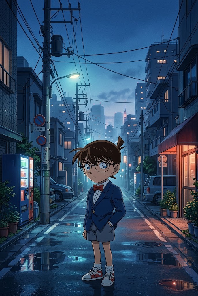 Conan Edogawa Tokyo street blue hour Detective Conan anime wallpaper