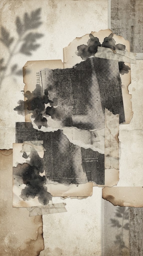 Grunge wallpaper vintage torn paper halftone newsprint and ink blot texture