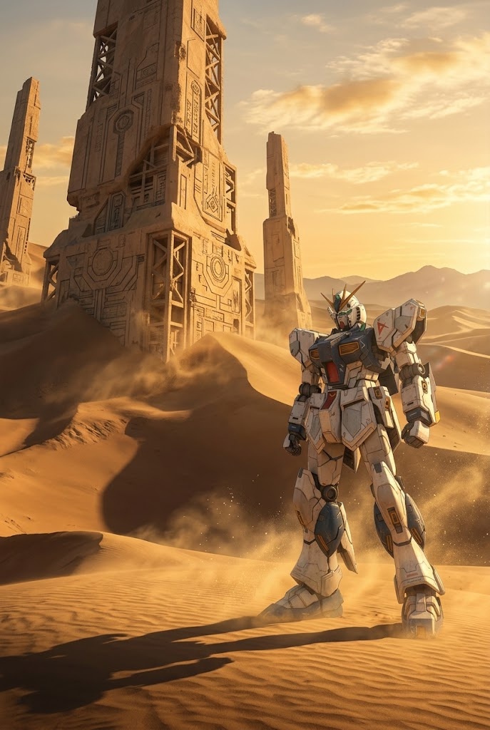Gundam desert ruins ancient mecha aesthetic wallpaper
