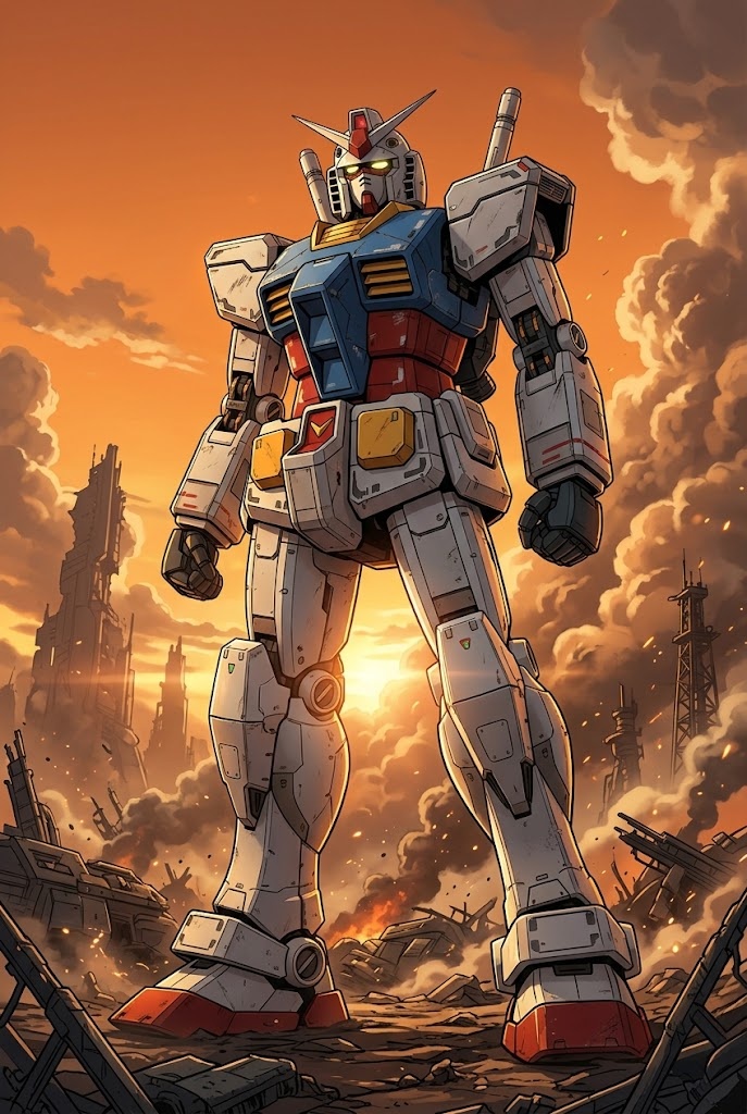 Gundam RX-78 mecha sunset battlefield anime wallpaper