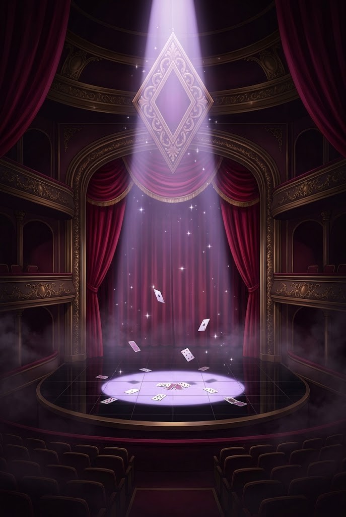 Gothic magician theater stage anime wallpaper with spotlight