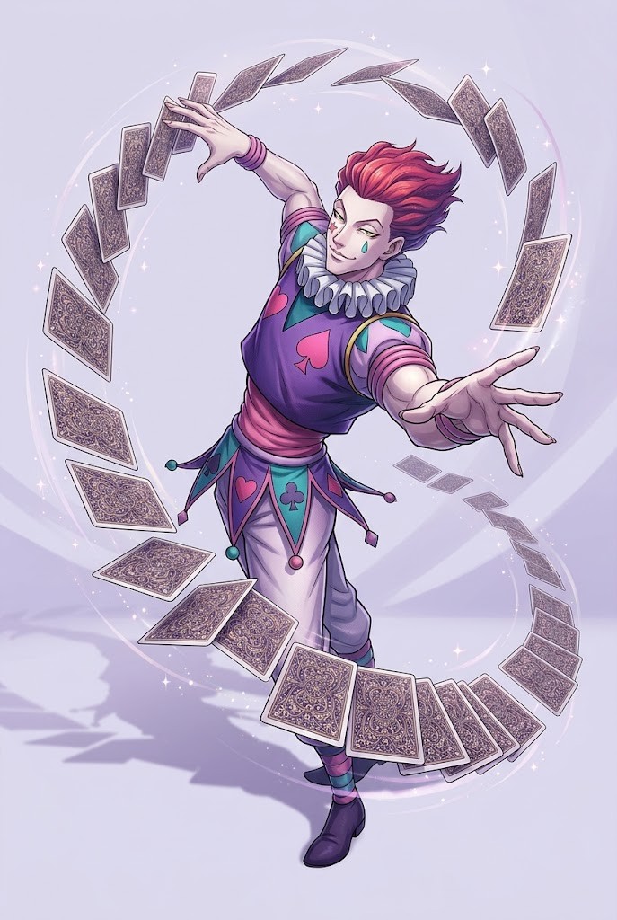 Hisoka Morow playing cards anime art wallpaper in motion