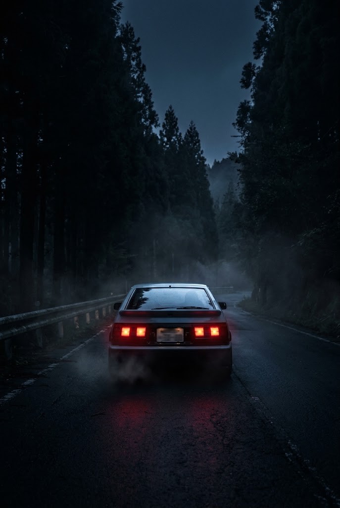 Initial D dark JDM taillight night rain aesthetic car wallpaper