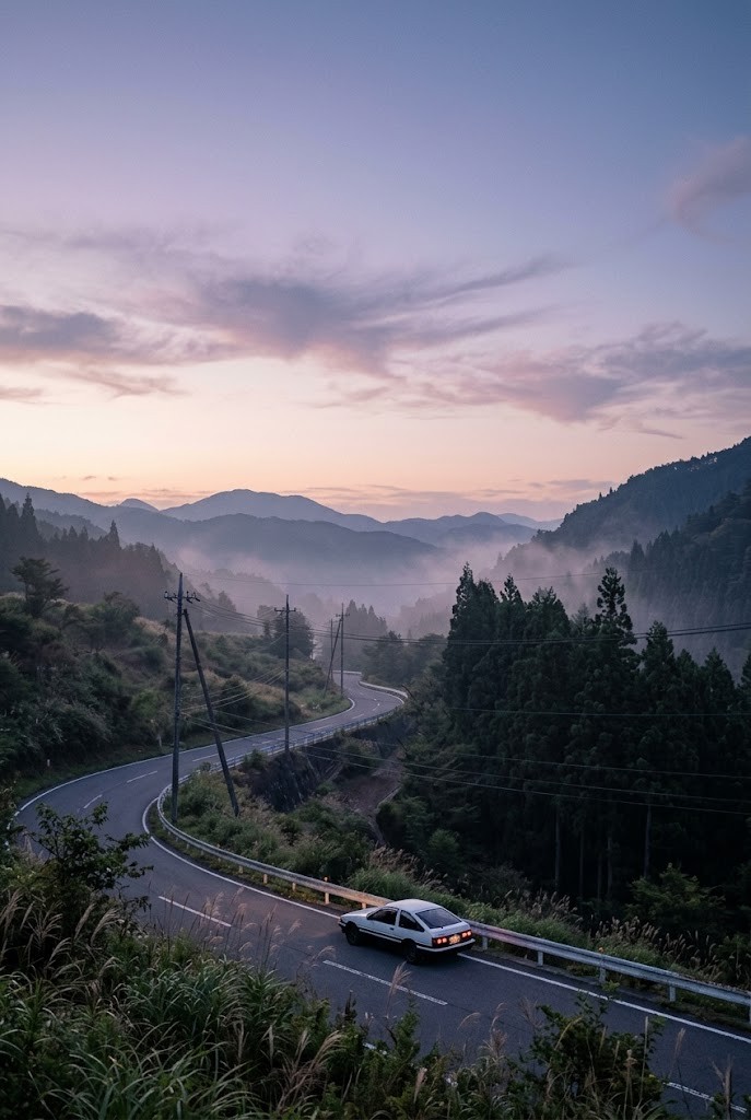 Initial D lavender twilight road mountain pass wallpaper
