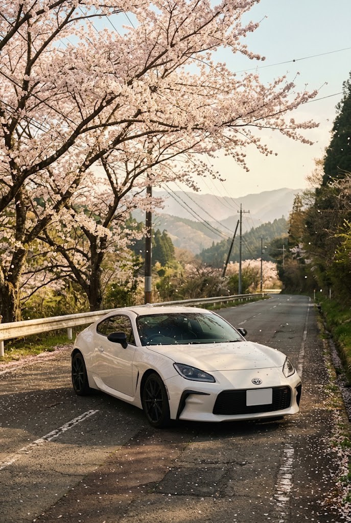 Initial D modern GR86 cherry blossom wallpaper with falling petals