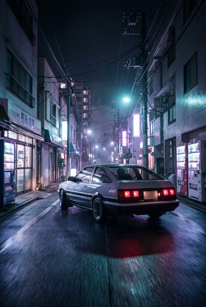 Initial D Tokyo neon night drive expressway aesthetic wallpaper