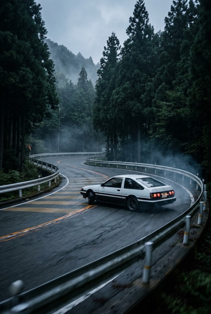 Initial D touge drift car tire smoke action wallpaper