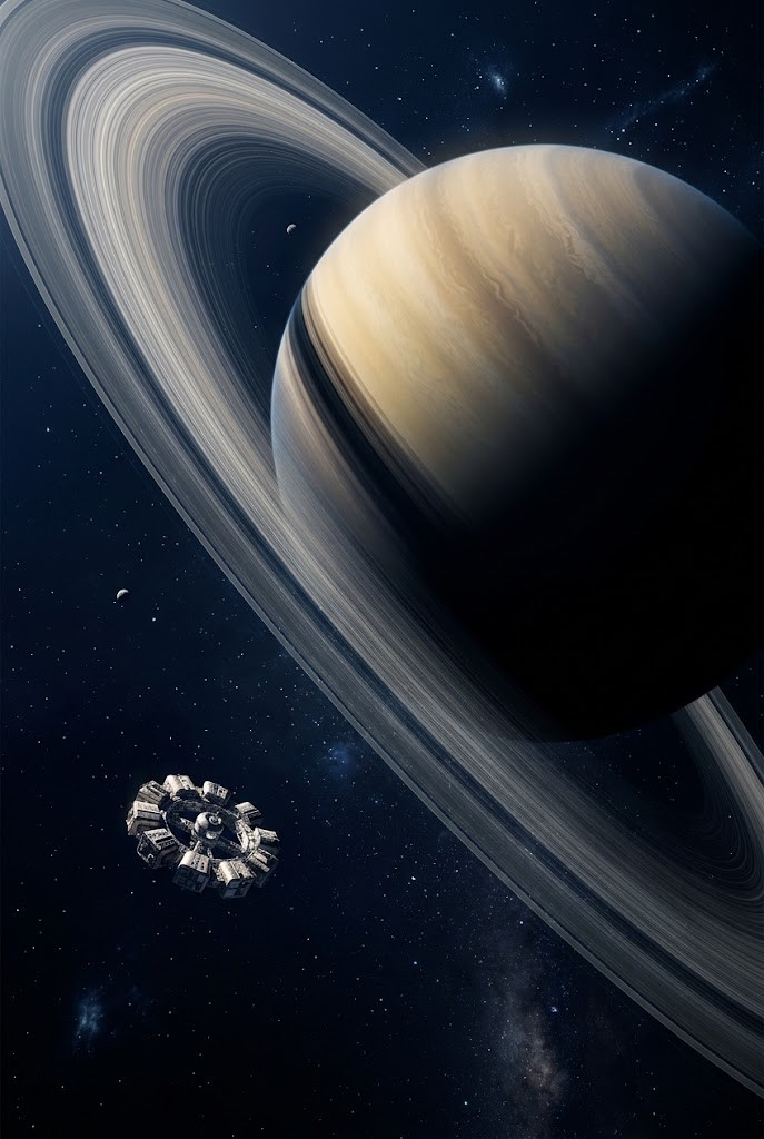 Endurance spacecraft navigating Saturn rings interstellar 4k wallpaper