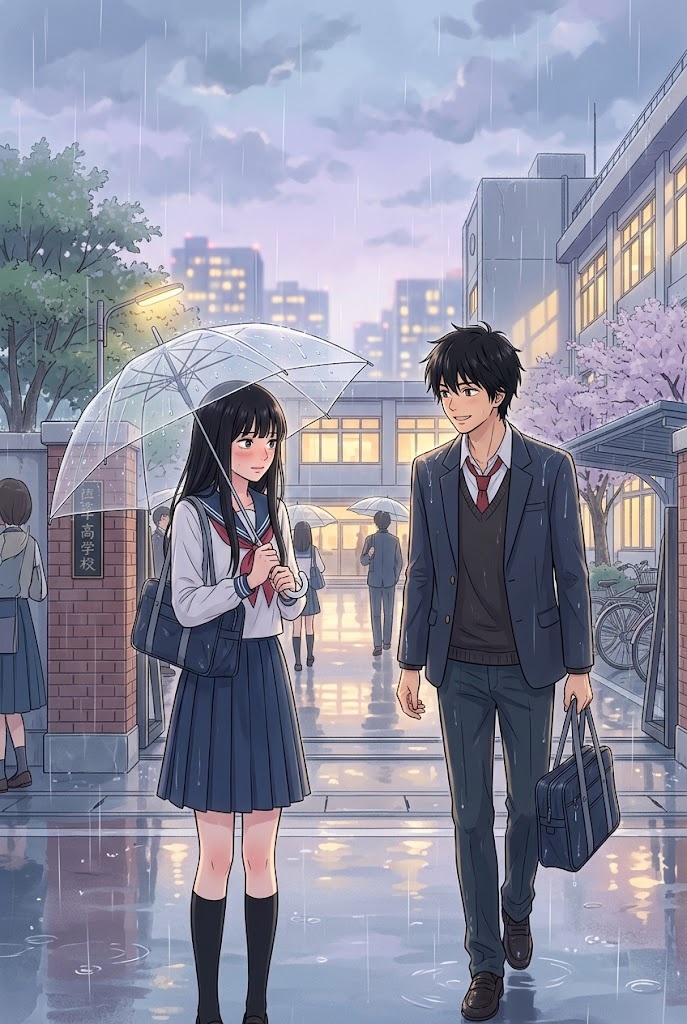 Kimi ni Todoke aesthetic rain school wallpaper with soft window reflections