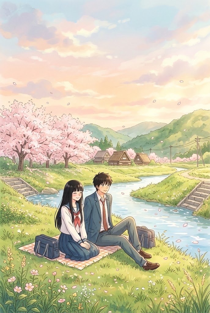 Kimi ni Todoke anime couple cherry blossom picnic wallpaper