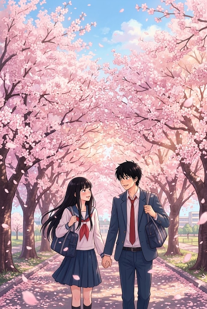 Kimi ni Todoke cherry blossom couple phone wallpaper