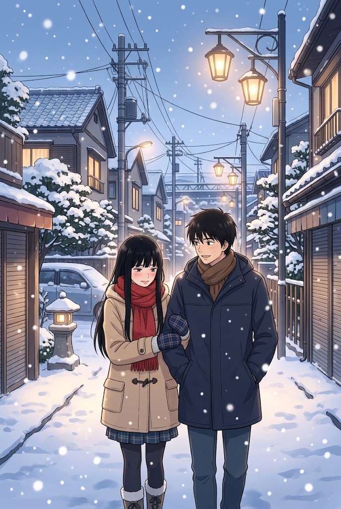 Kimi ni Todoke cozy winter snow couple phone wallpaper