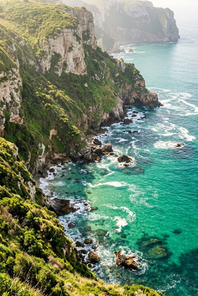 Dramatic green coastal cliffs emerald ocean vertical wallpaper