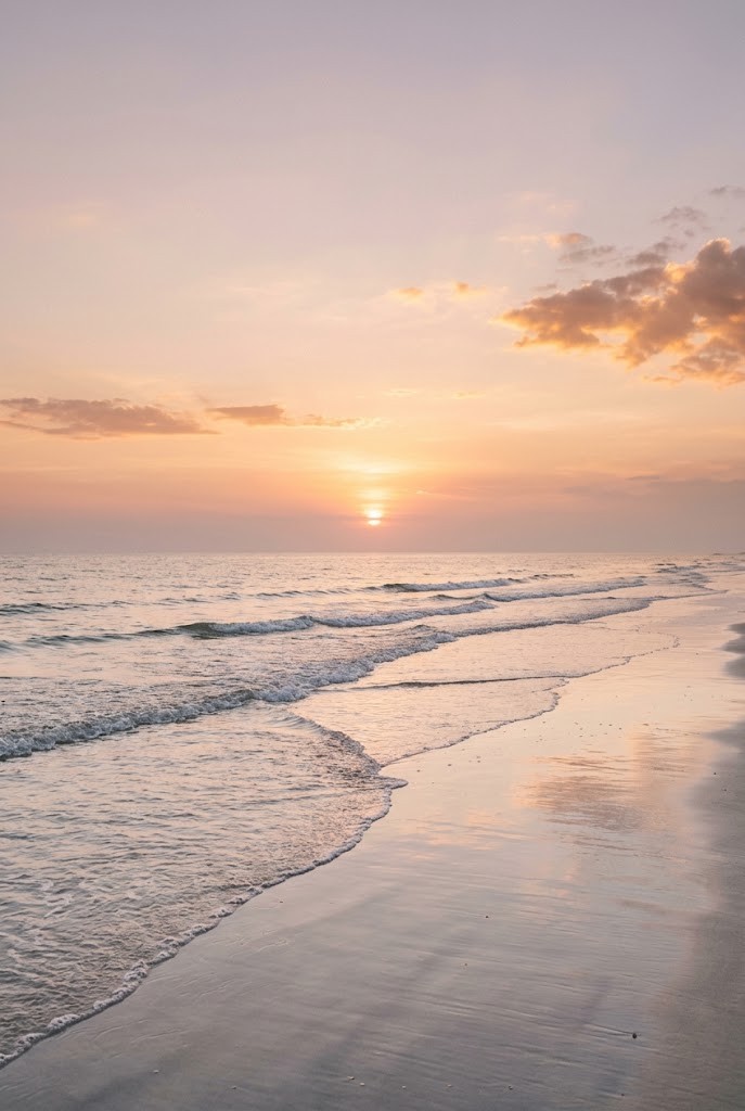 Dreamy pastel sunset beach deserted shoreline vertical wallpaper