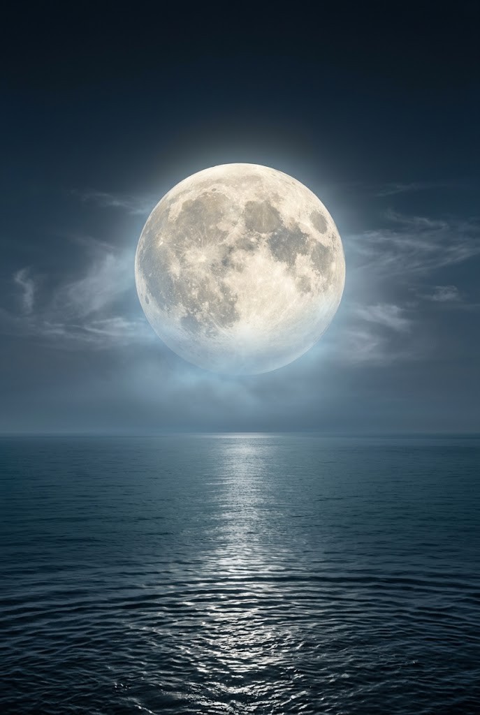 Huge full moon night ocean aesthetic mar wallpaper
