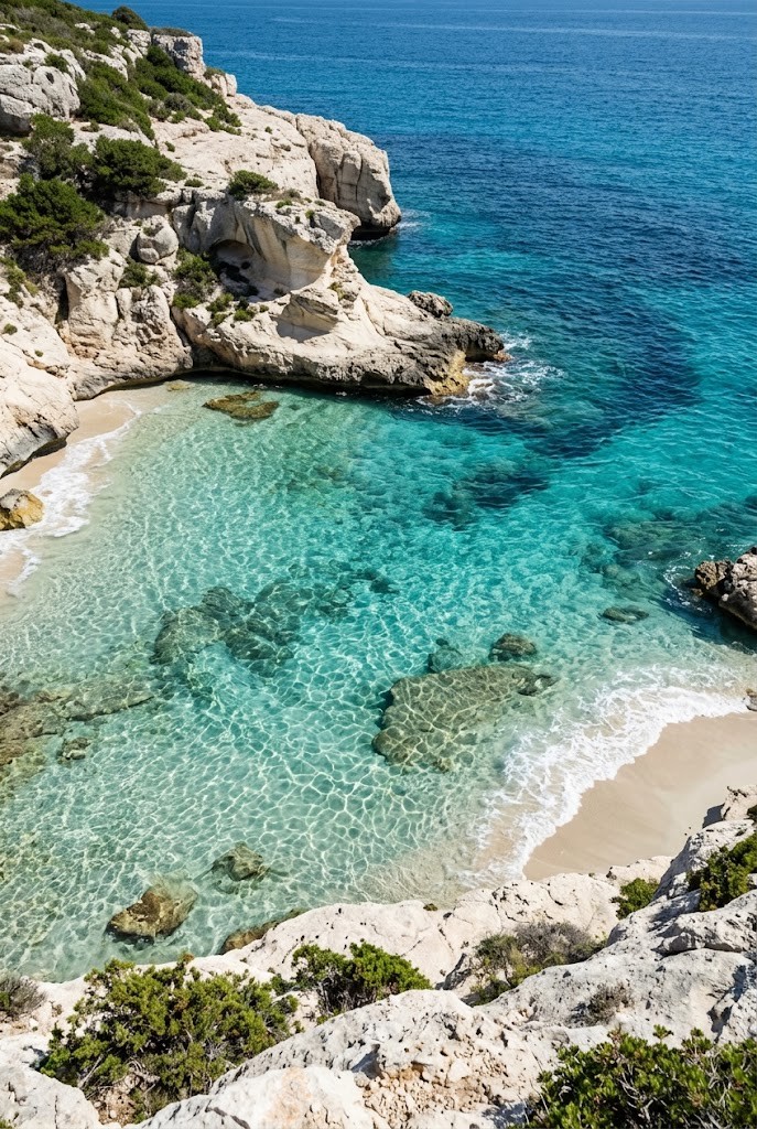 Secluded limestone cove clear turquoise ocean vertical wallpaper