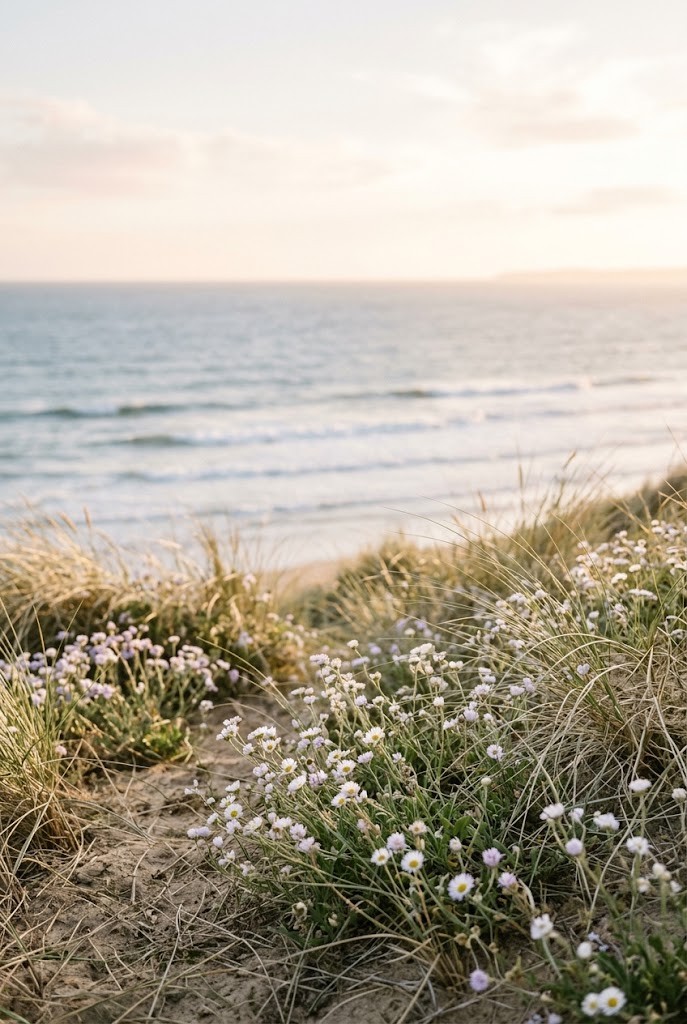 Wildflower sand dune coastal sunset vertical wallpaper