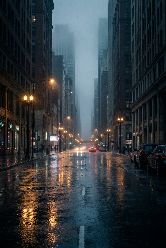 Rainy city street night thriller movie aesthetic wallpaper