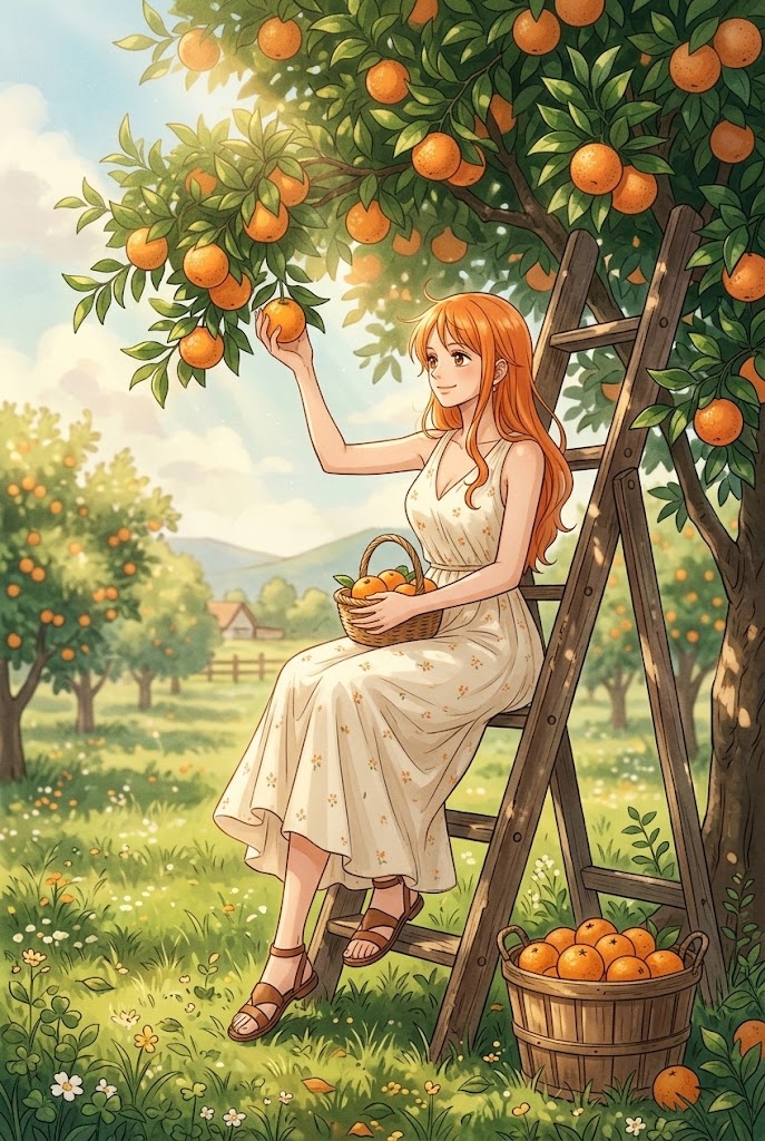 Nami One Piece orange orchard aesthetic anime wallpaper