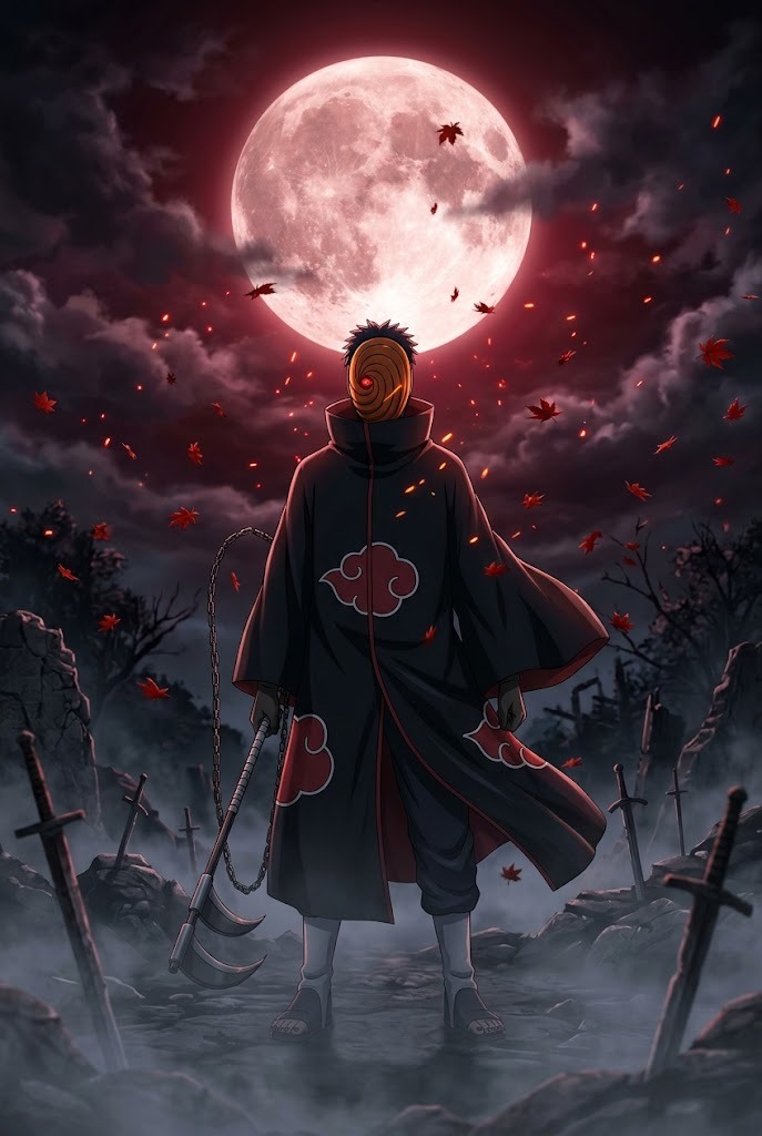 Obito Uchiha Akatsuki Sharingan spiral mask wallpaper 4K dark anime aesthetic
