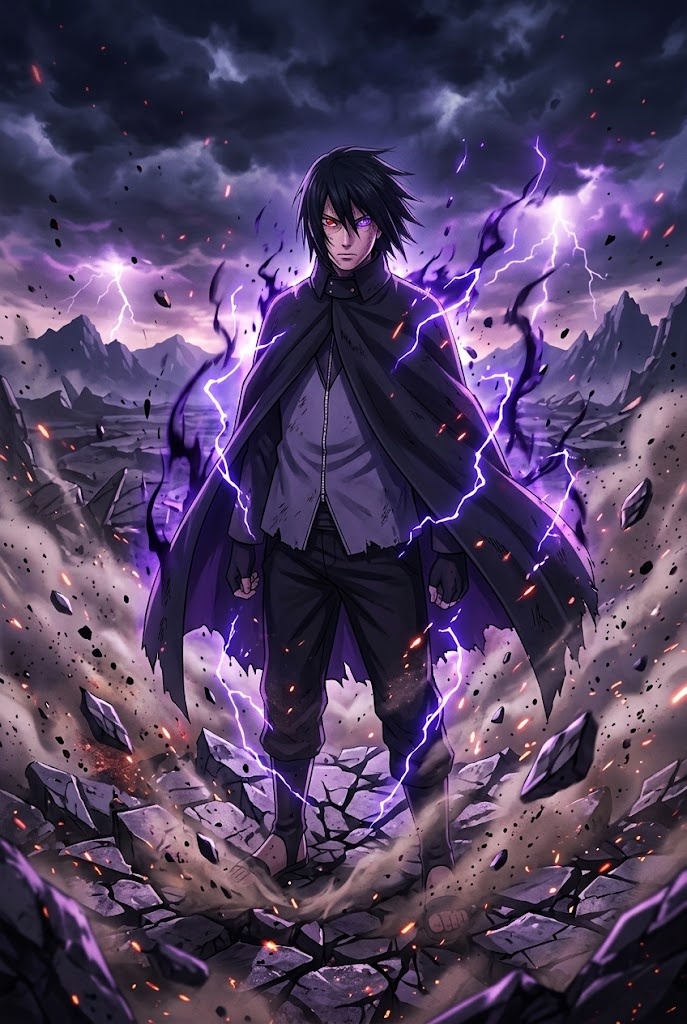 Sasuke Uchiha purple lightning Mangekyo Sharingan battlefield wallpaper