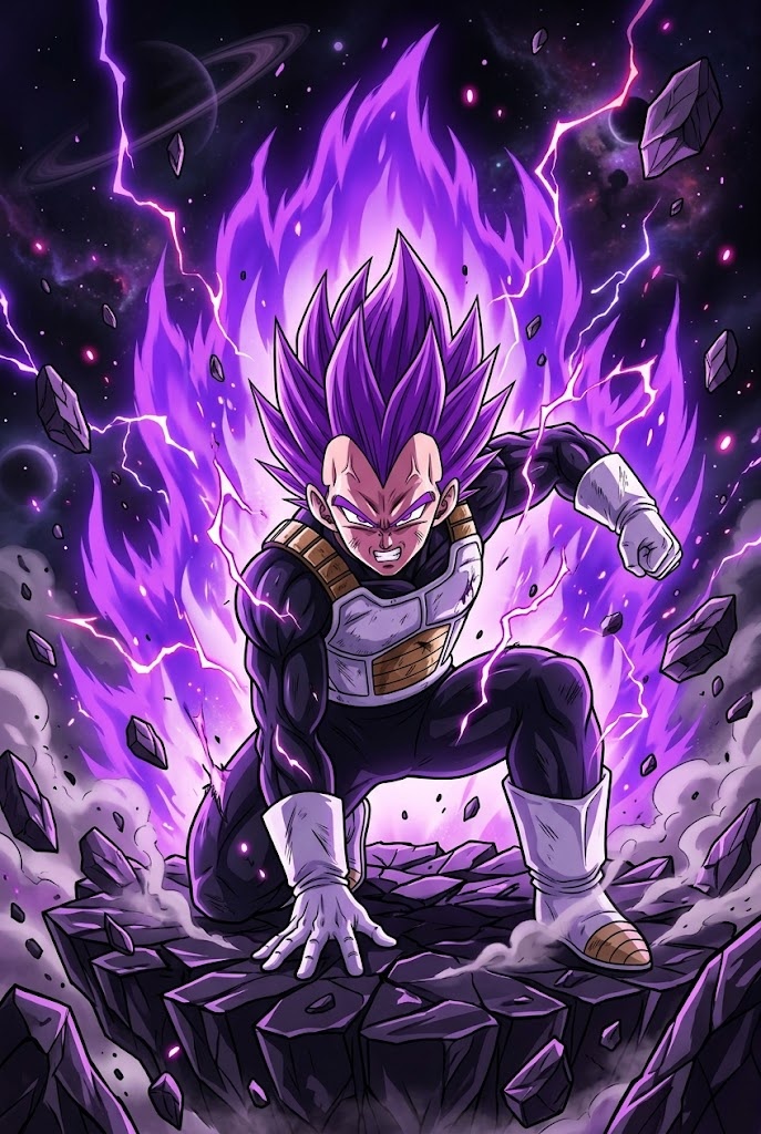 Ultra Ego Vegeta purple destruction aura DBS manga vertical wallpaper