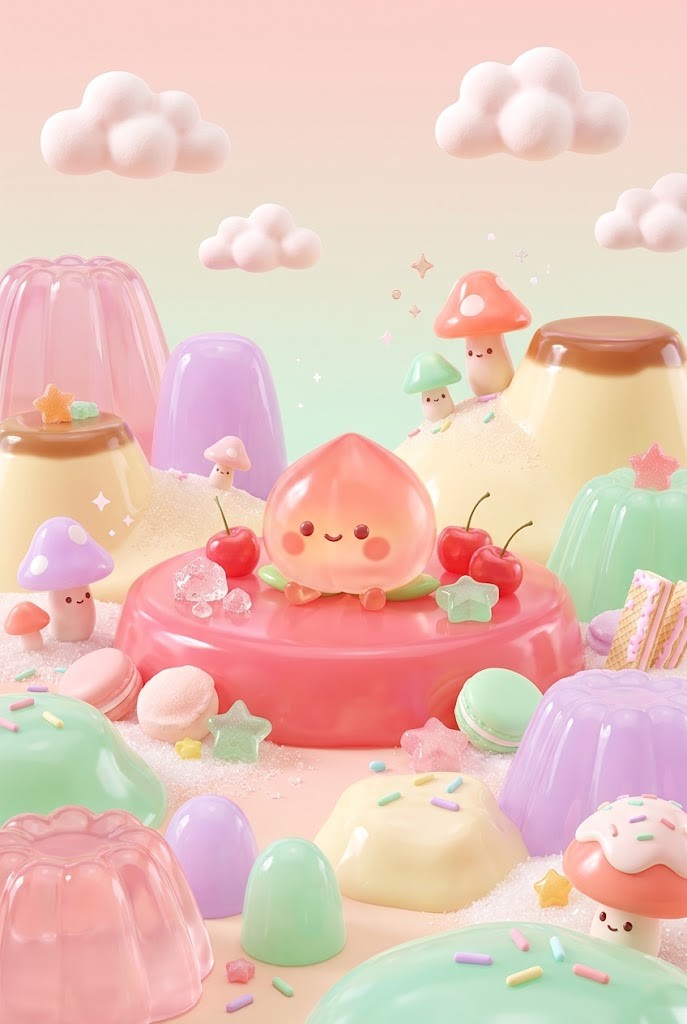 Cute kawaii pastel dessert world wallpaper with macarons and cupcakes