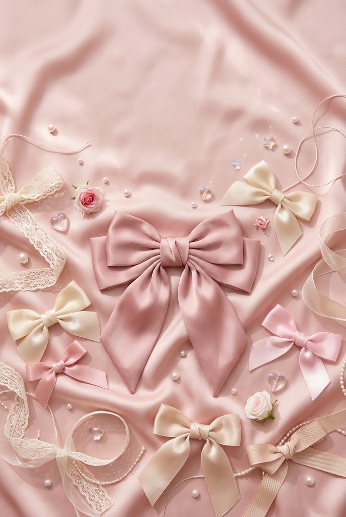 Cute pink bows pearls coquette aesthetic wallpaper