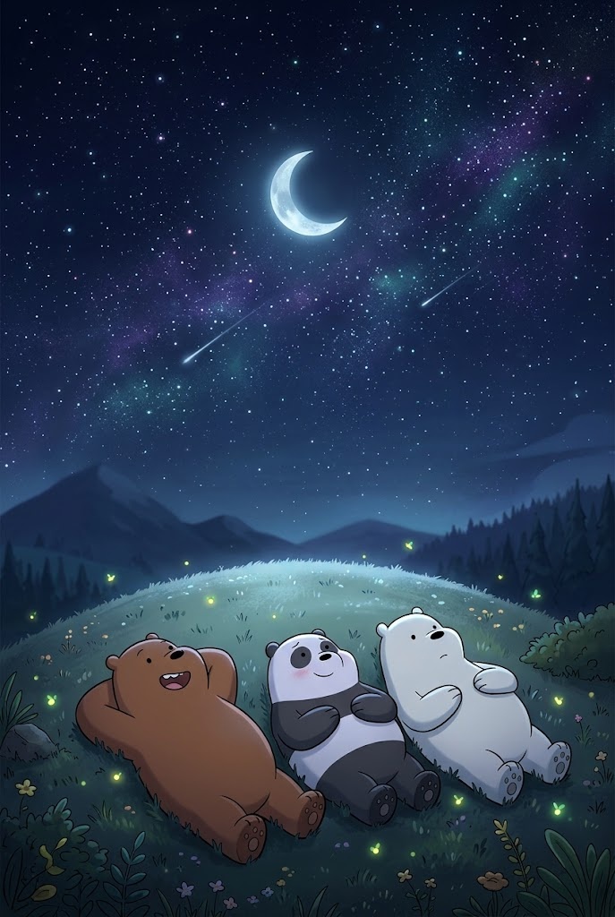 We Bare Bears starry night sky hill wallpaper