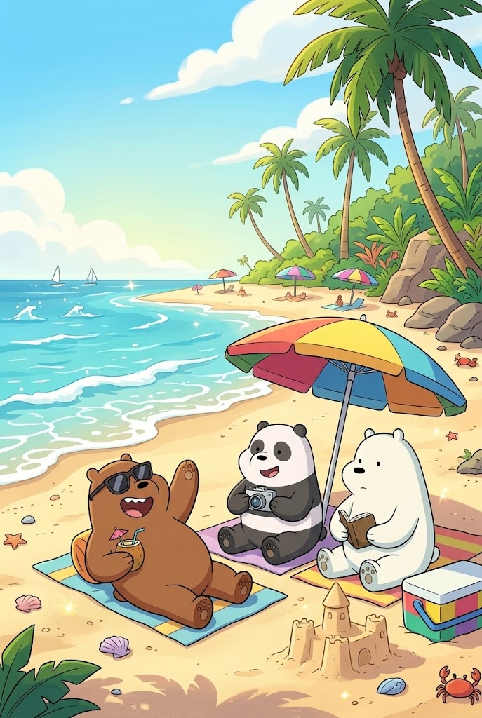 We Bare Bears tropical summer beach vacation wallpaper